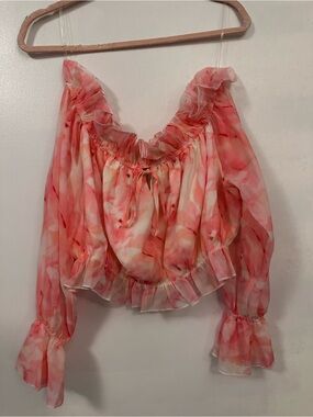 Women's Pink Floral Off-Shoulder Ruffle Blouse